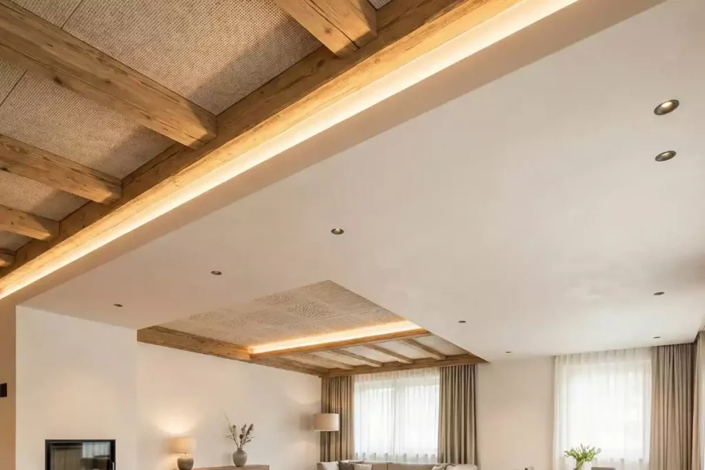 habillage plafond avec poutres apparentes