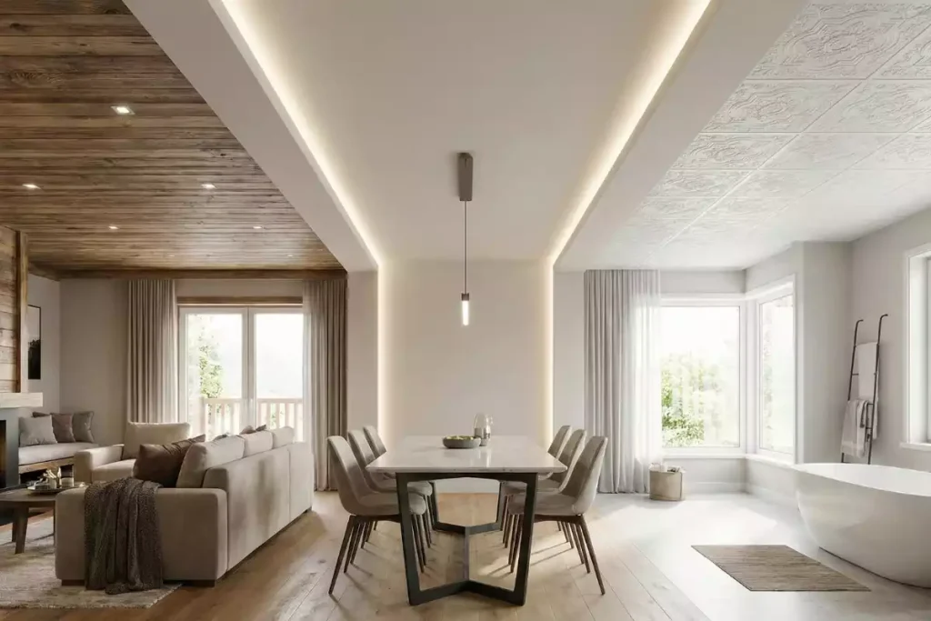 habiller espace entre poutres plafond