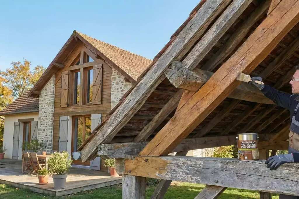 maison moderne poutre apparente extérieur