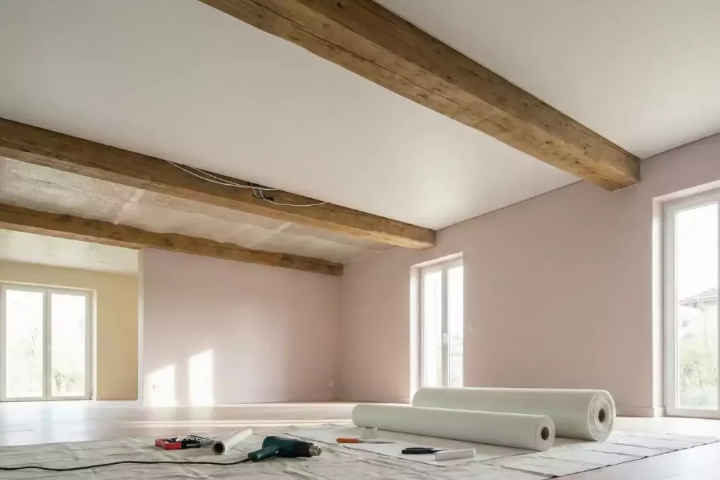 plafond entre poutres habillage