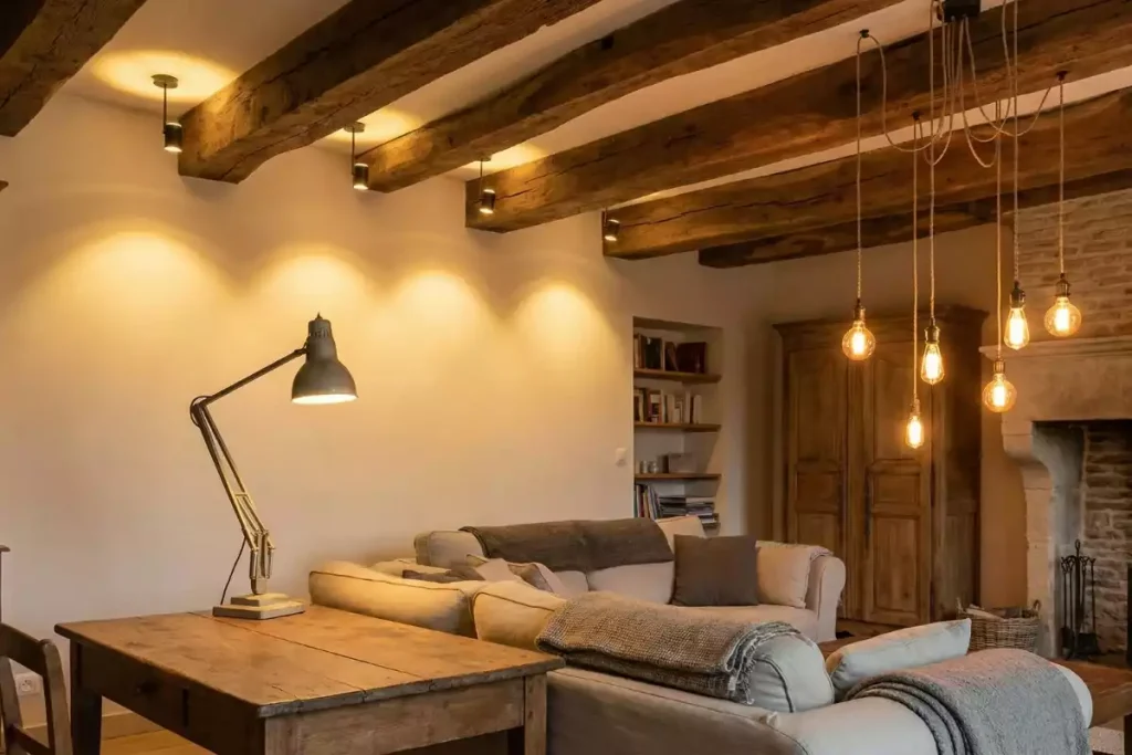 suspension entre poutres apparentes