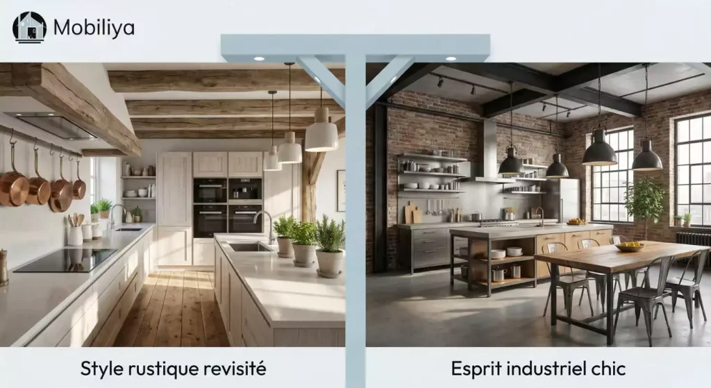 cuisine moderne avec poutres en bois apparentes