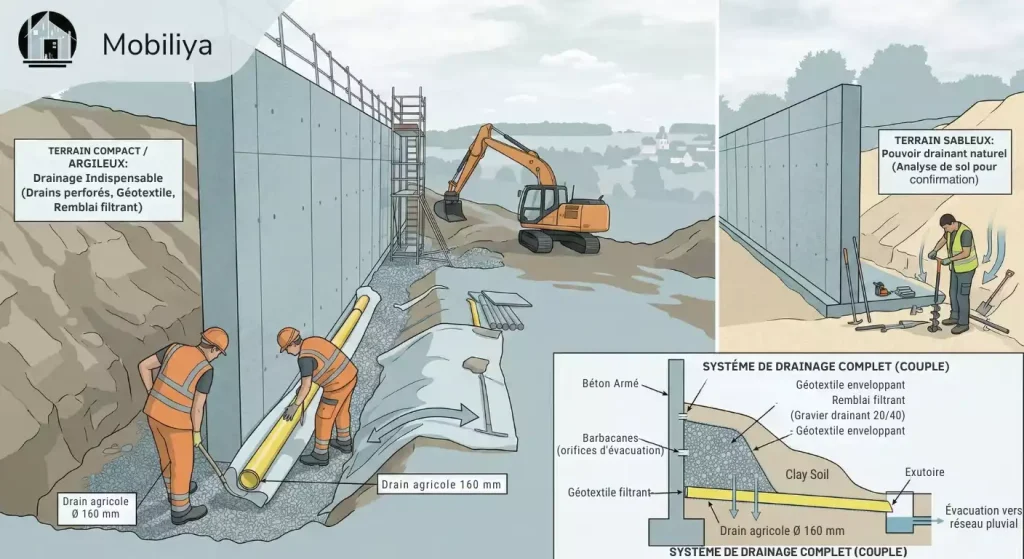 système de drainage mur de soutènement