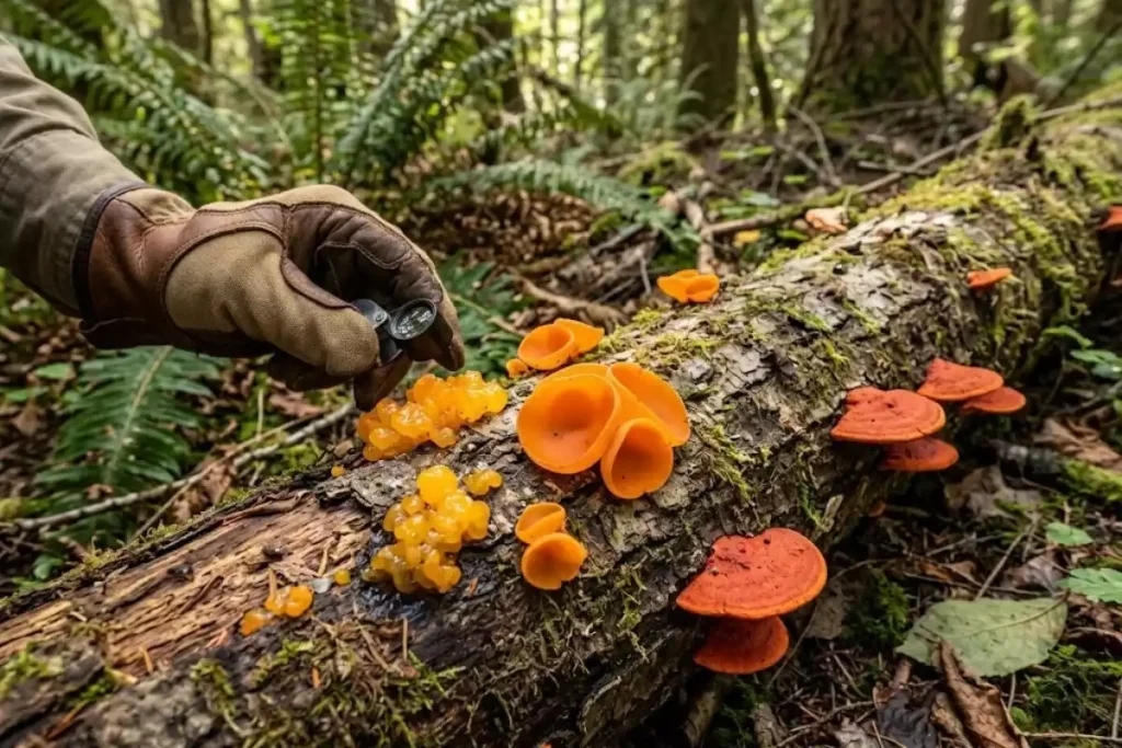 champignon orange bois mort