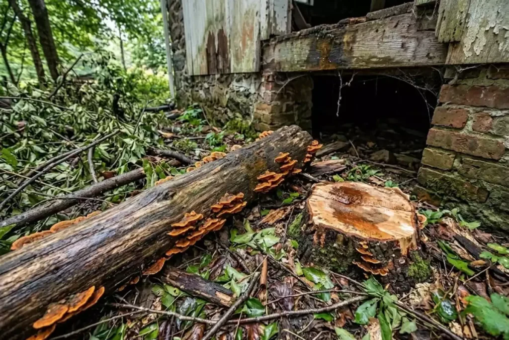 type champignon orange sur bois mort