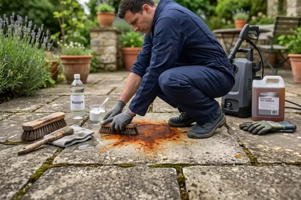 nettoyer tache de rouille sur dalle terrasse
