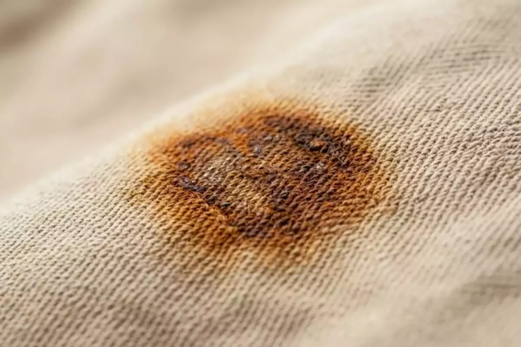 tache de rouille ancienne sur tissu
